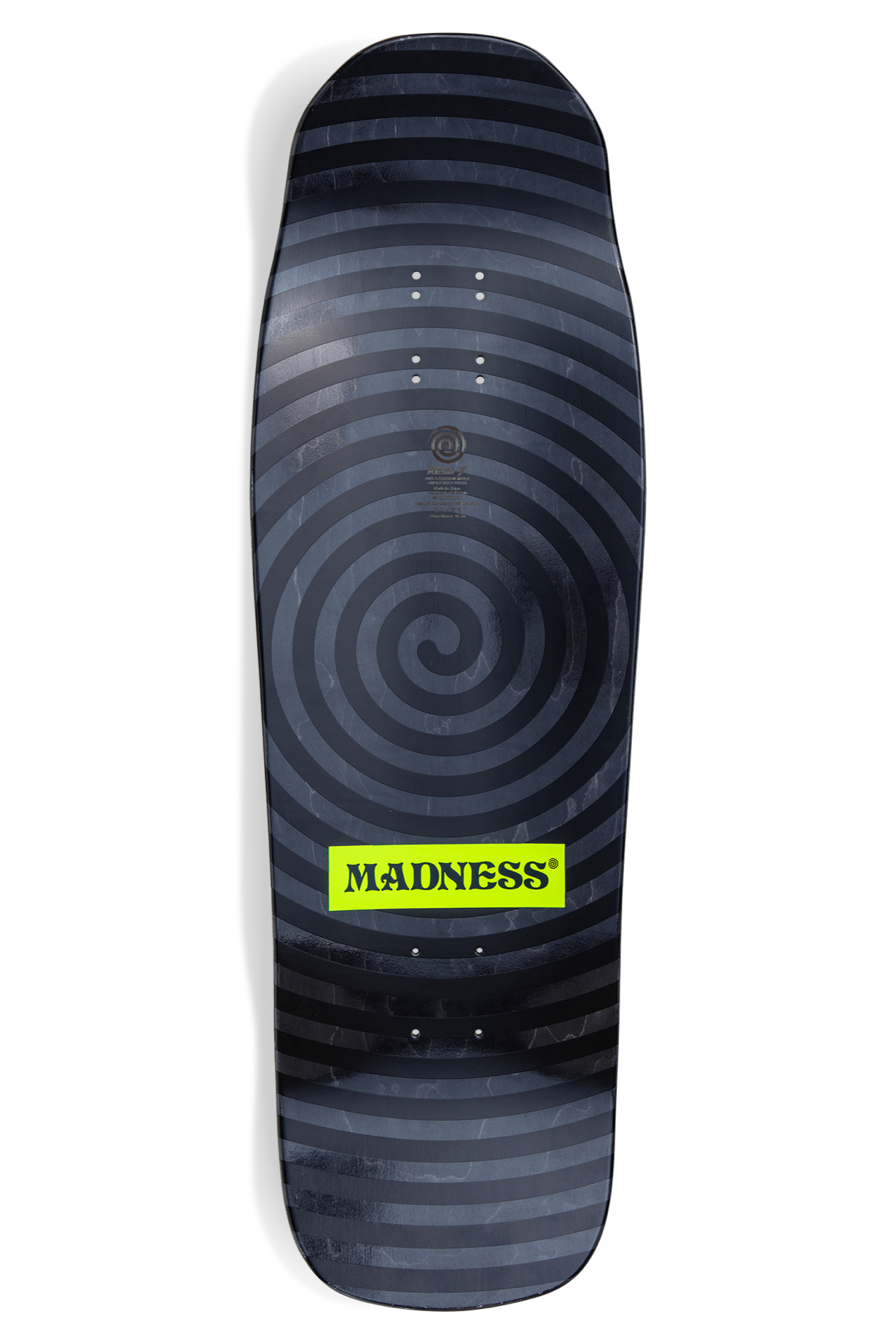 Madness Split R7 Deck Saftey Yellow/Holographic skateboard deck – back view