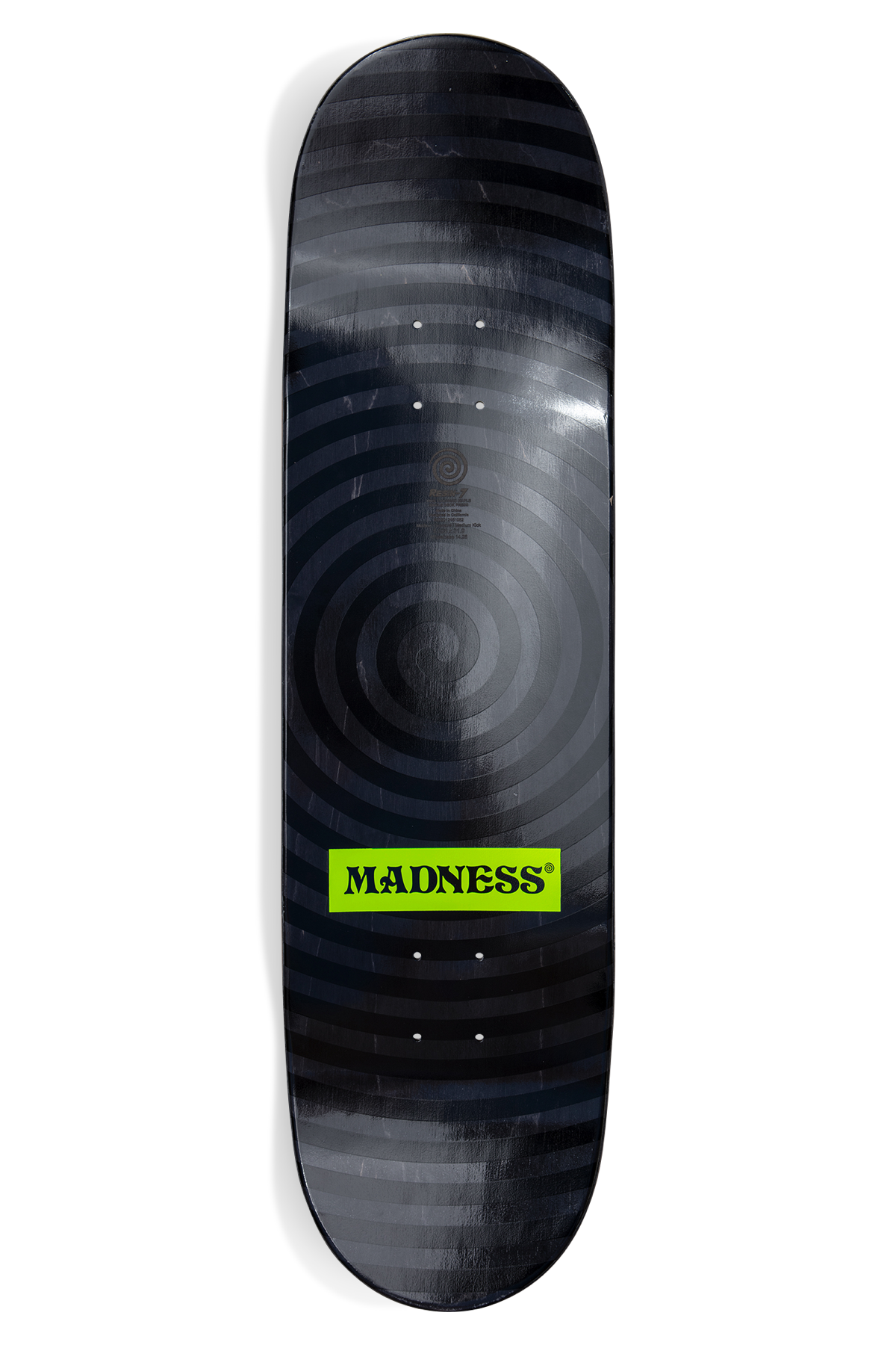 Madness Split R7 Deck Saftey Yellow/Holographic skateboard deck – back view