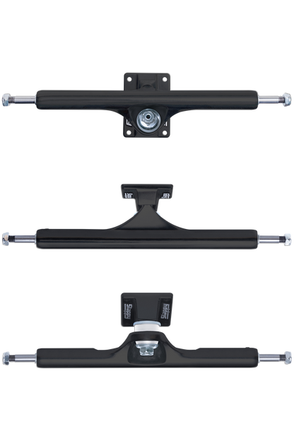 Slappy ST1 Hollow 13.0 Matte Black skateboard trucks – front graphic