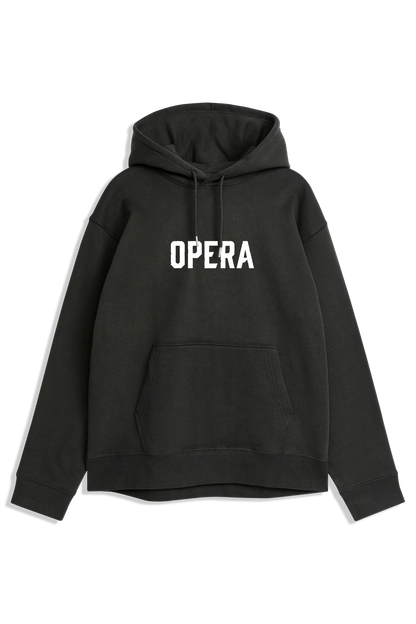 Opera Font Heavyweight PO Hoody Black fleece pullover – front graphic