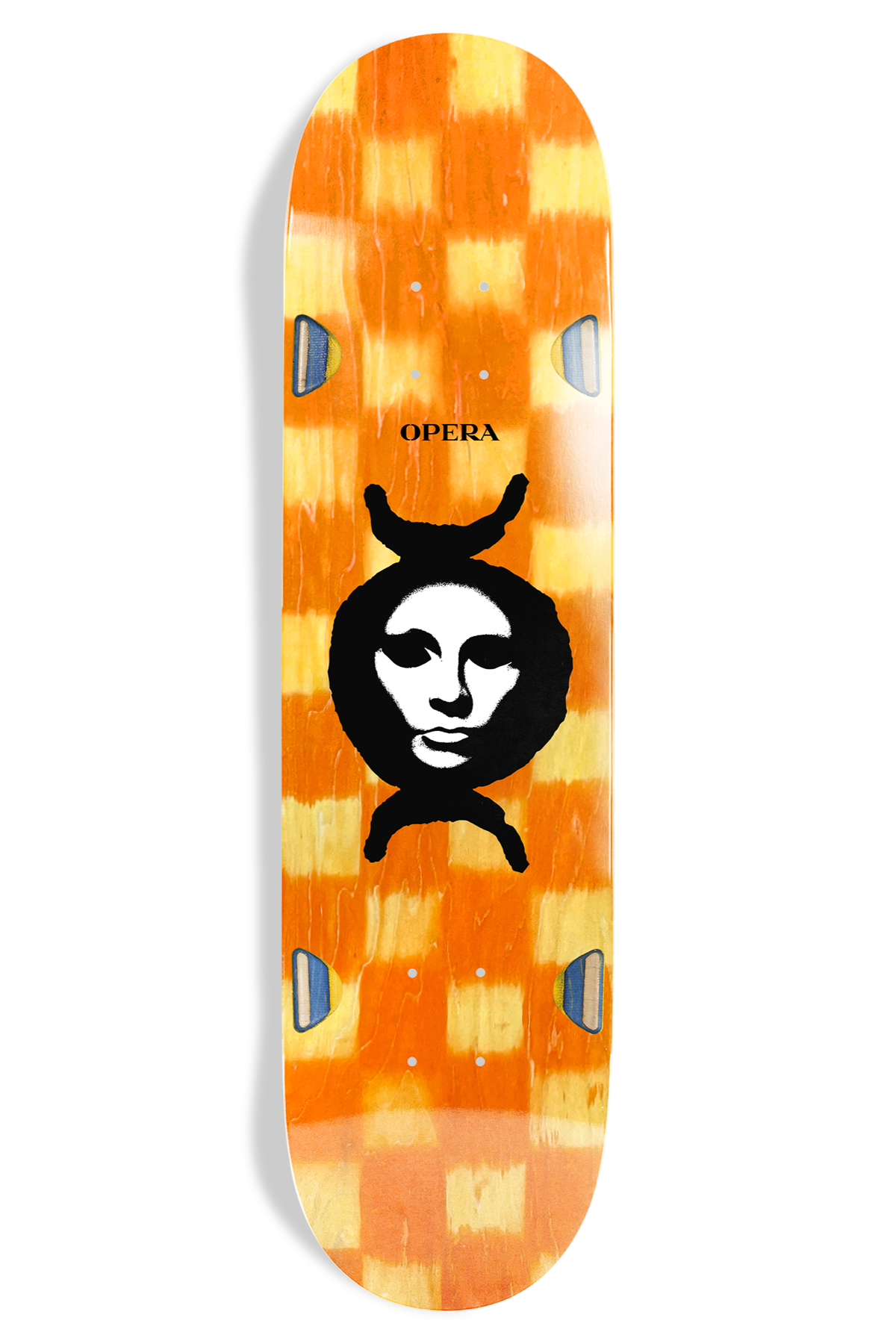 Opera Dye Mask Yellow/ Orange skateboard deck – front graphic